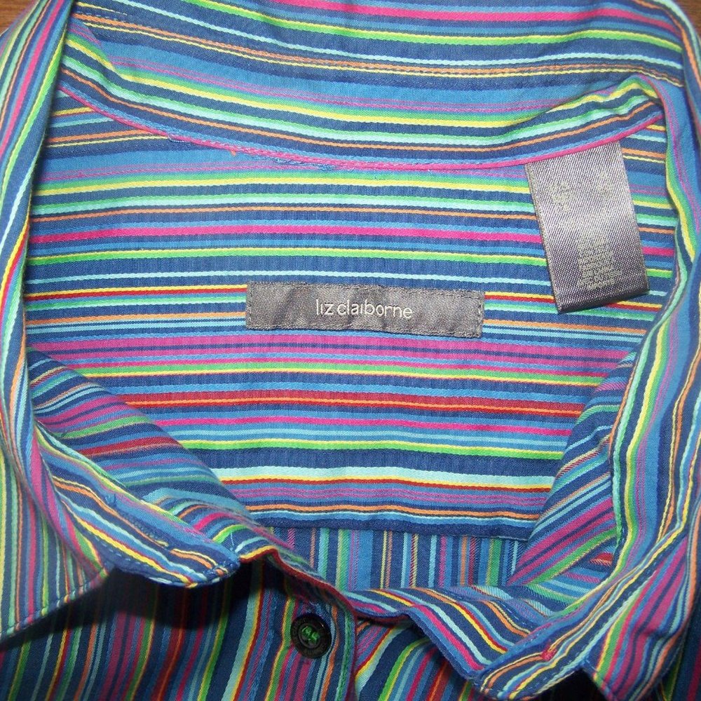 Liz Claiborne Shirt XL Striped NWT Blue - Picture 5 of 7